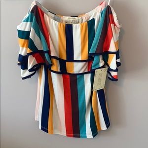Brand new, off the shoulder multi colored top!